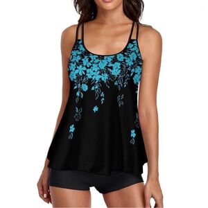 Black and Blue Floral Tank Top